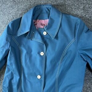 Mackintosh Trench Coat Women Blue Contrast Stitching Button Front Outerwear